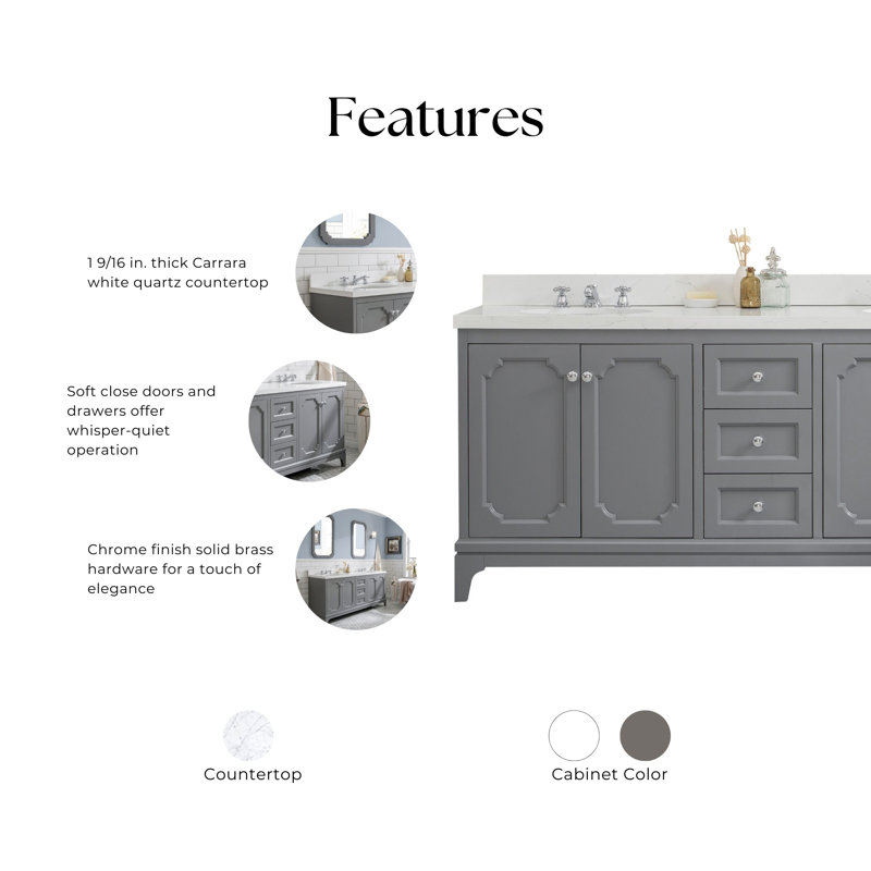 Queen 72" Double Bathroom Vanity Set with Mirror, Cashmere Gray