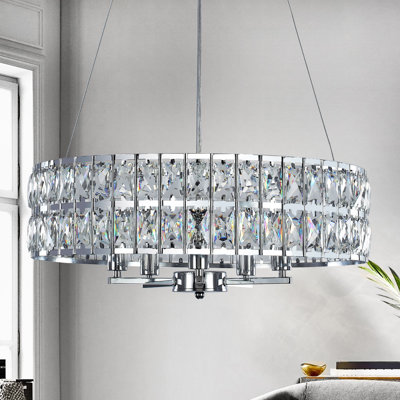 5 - Light Dimmable Modern Glam Crystal Drum Candle Style Chandelier