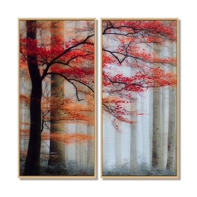 «Autumn Forest Morning Dew In Québec - Forest Wall Art Decor, Red Nature», reproduction sur toile