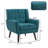 Davey Upholstered Light Blue Linen Blend Tufted Wide Back Armchair with Solid Wood Leg-1917714913