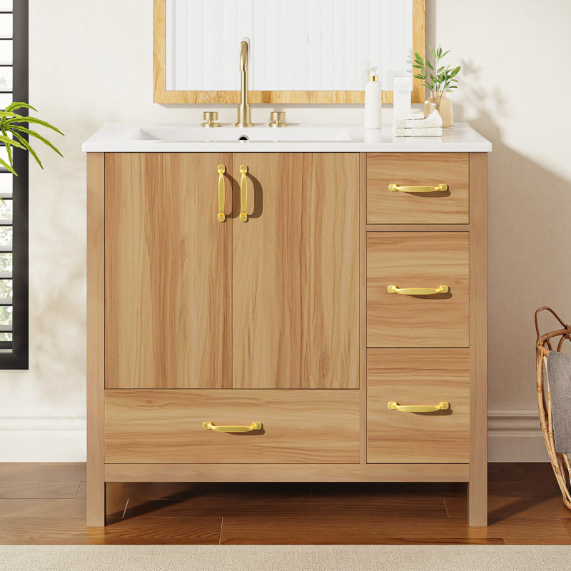 Meuble-lavabo de salle de bain avec lavabo, 2 portes à fermeture douce, 4 tiroirs à fermeture douce, armoire de rangement moderne