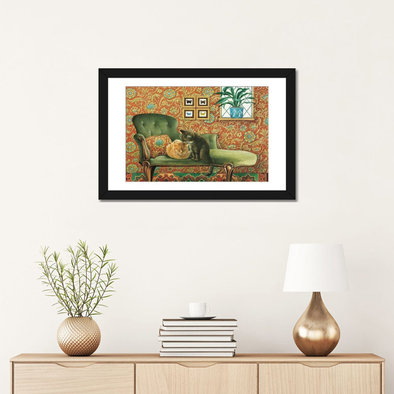 «Spiro & Blossom on Chaise Longue», impression sur toile, H 16 po x l 24 po x P 1 po, Papier d'art encadré noir, Blanc