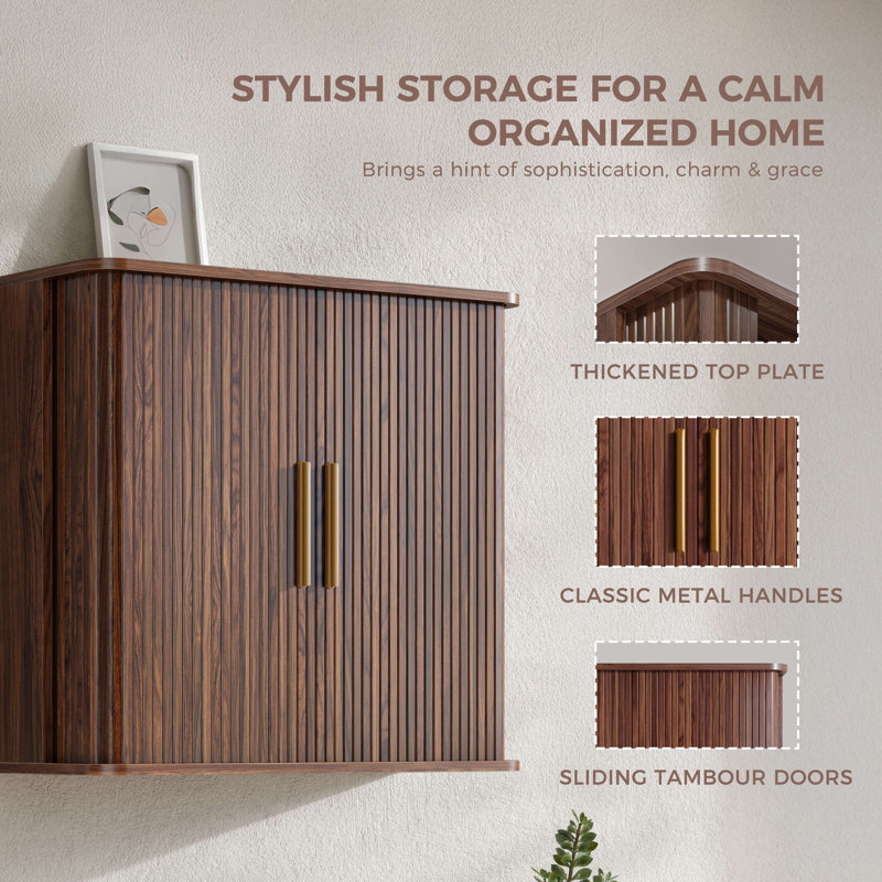 Armoire murale avec porte coulissante cannelée, Chêne, 27.5" H x 29.5" W x 8.6" D