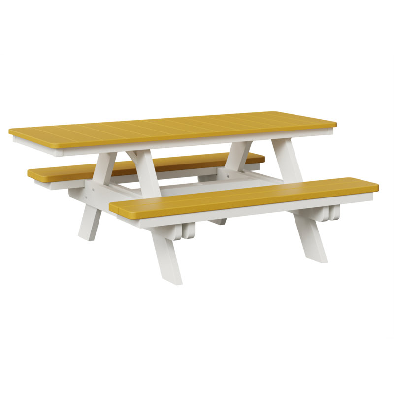  Table de pique-nique rectangulaire régulière à plateau jaune régulier avec base blanche Ada, Jaune soleil / blanc