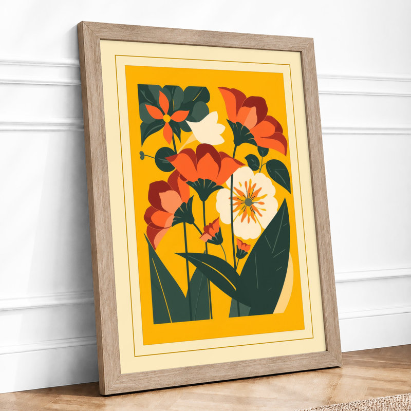 Vibrant Floral Arrangement Botanical - Framed Print, A1 - 84.1 x 59.4 cm, Oak