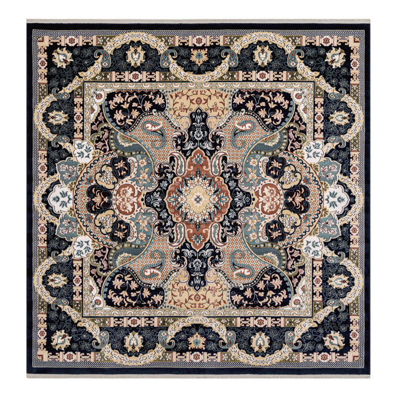 Tapis bleu marine / ivoire Eleanor, Carré 7 pi 10 po, Black