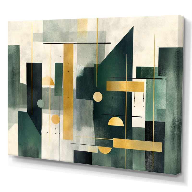 «Gold Green Parallel Universes - Abstract Shapes», art mural, H 16 po x l 32 po x P 1 po, Toile tendue