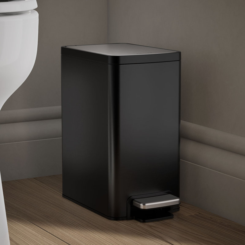 6-Liter Step Trash Can, Black Stainless, Black