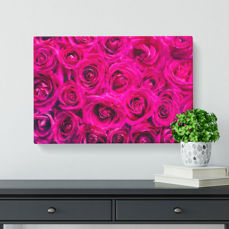 Wall Of Bright Pink Roses - Wrapped Canvas Painting, 35cm H x 50cm W x 3cm D