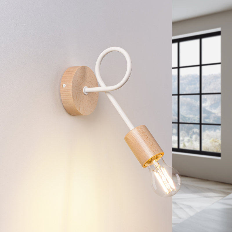 Wall lamp EMBER white, White/Natural Wood