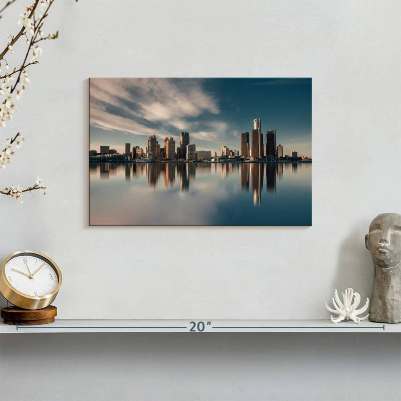 " Detroit Skyline Reflection ", 8" H x 12" W x 1" D