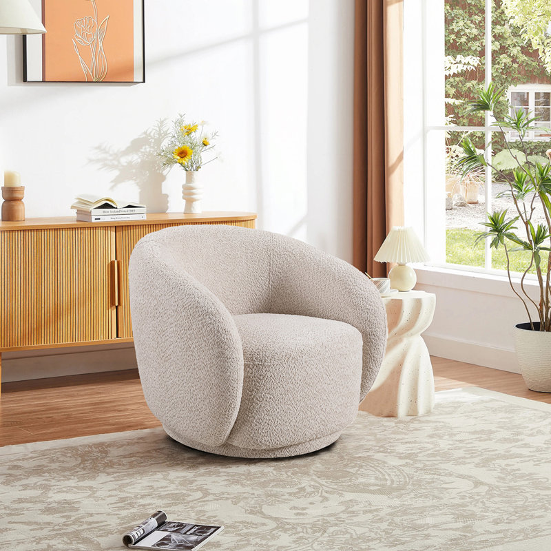 Fauteuil demi-tonneau rembourré Boucle, Beige