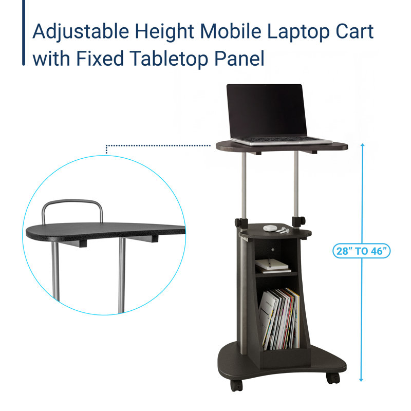 Chariot pour ordinateur portable à hauteur ajustable avec rangement Techni Mobile, Graphite noir