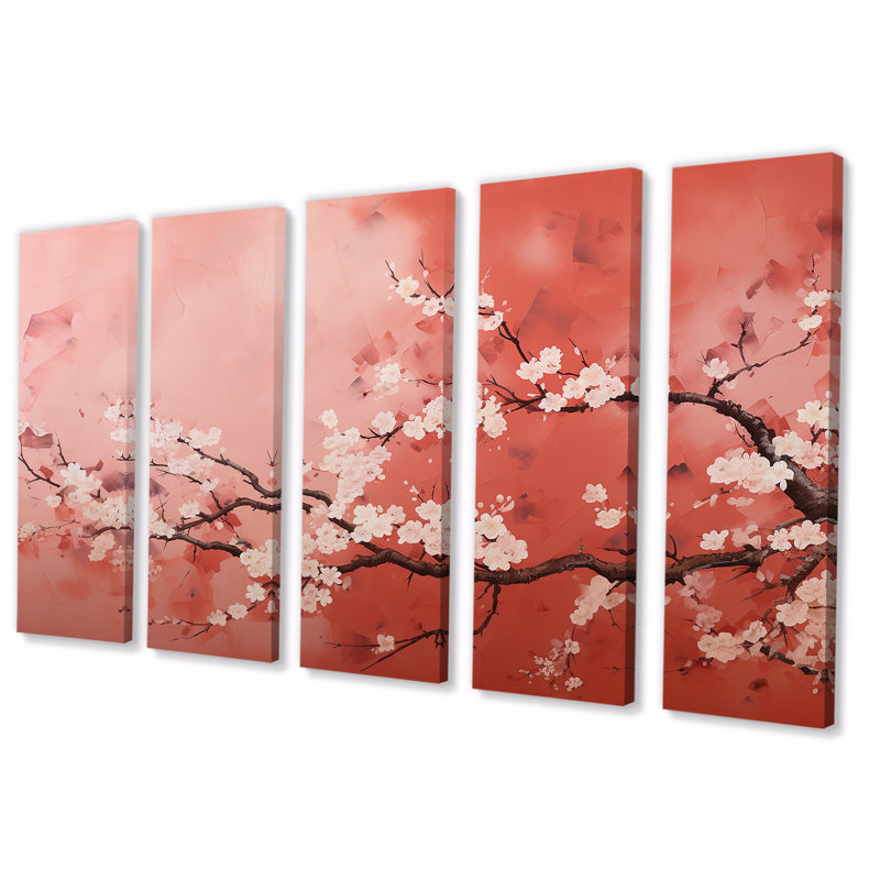 "Fleurs de cerisier roses et blanches III, 5 pièces", 5 pièces, H 28 po x l 60 po