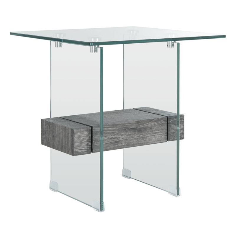 Kayley Glass Top End Table, Black Oak