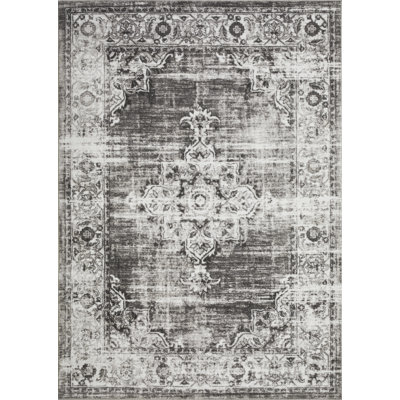 Tapis oriental gris en polypropylène tissé à la main Raghdah