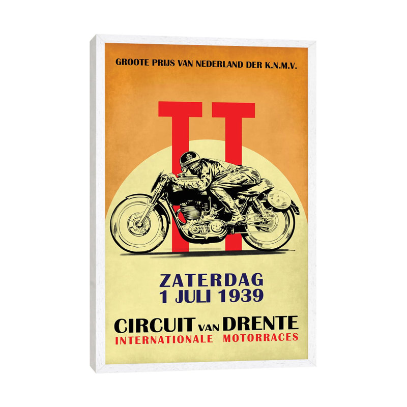 Circuit Van Drente TT 1939 by Mark Rogan - Print on Canvas, 152.4cm H x 101.6cm W x 3.81cm D, White Framed