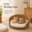 Chaise de lit pour chat en rotin surélevée tissée à la main, canapé-lit rond en osier respirant pour petits chiens et chats, niche ouverte toutes saisons pour animaux, kaki foncé