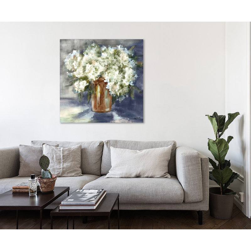 " White & Taupe Hydrangeas In Mason Jar ", 18" H x 18" W x 1.5" D