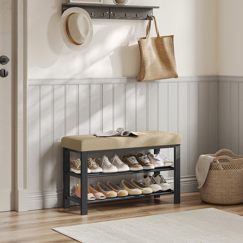 Amsterdam 8 Pair Shoe Storage Bench, Camel Brown/Ink Black