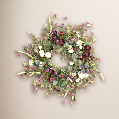 26" Handcrafted Eucalyptus Rose No Holiday Wreath