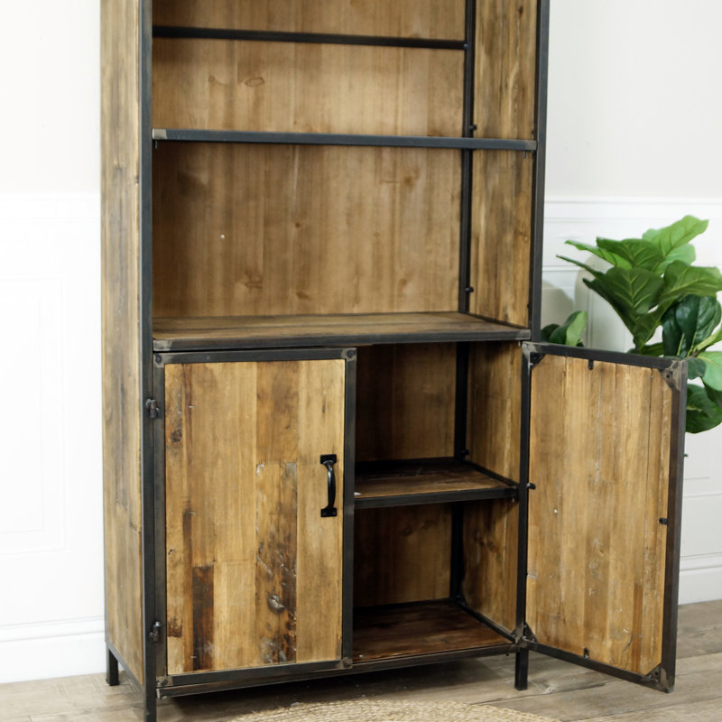 VIP Wood 79 in. Brown Shelving with Bottom Cabinet and Wireframe Accent, H 78 po x l 34,5 po x P 15 po