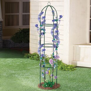 46 in. Decorative Leafy Vine and Butterfly Design Metal Garden Trellis for Climbing Plants in Antique White