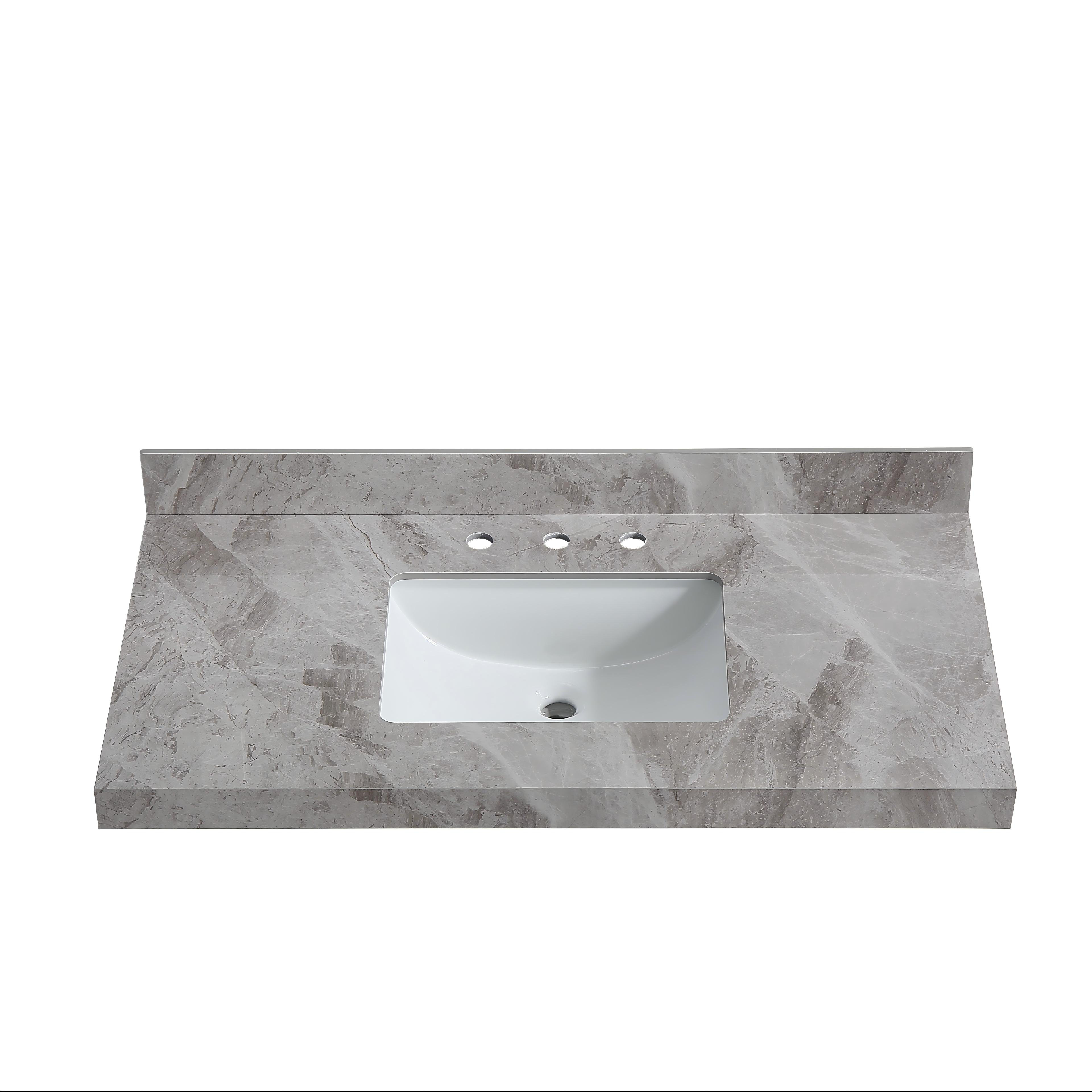 HomLux 43" Porcelain Bathroom Vanity Top with Single Sink and 3 Holes ...