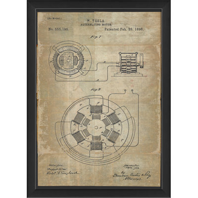 « tesla alternating motor brevet », impression encadrée