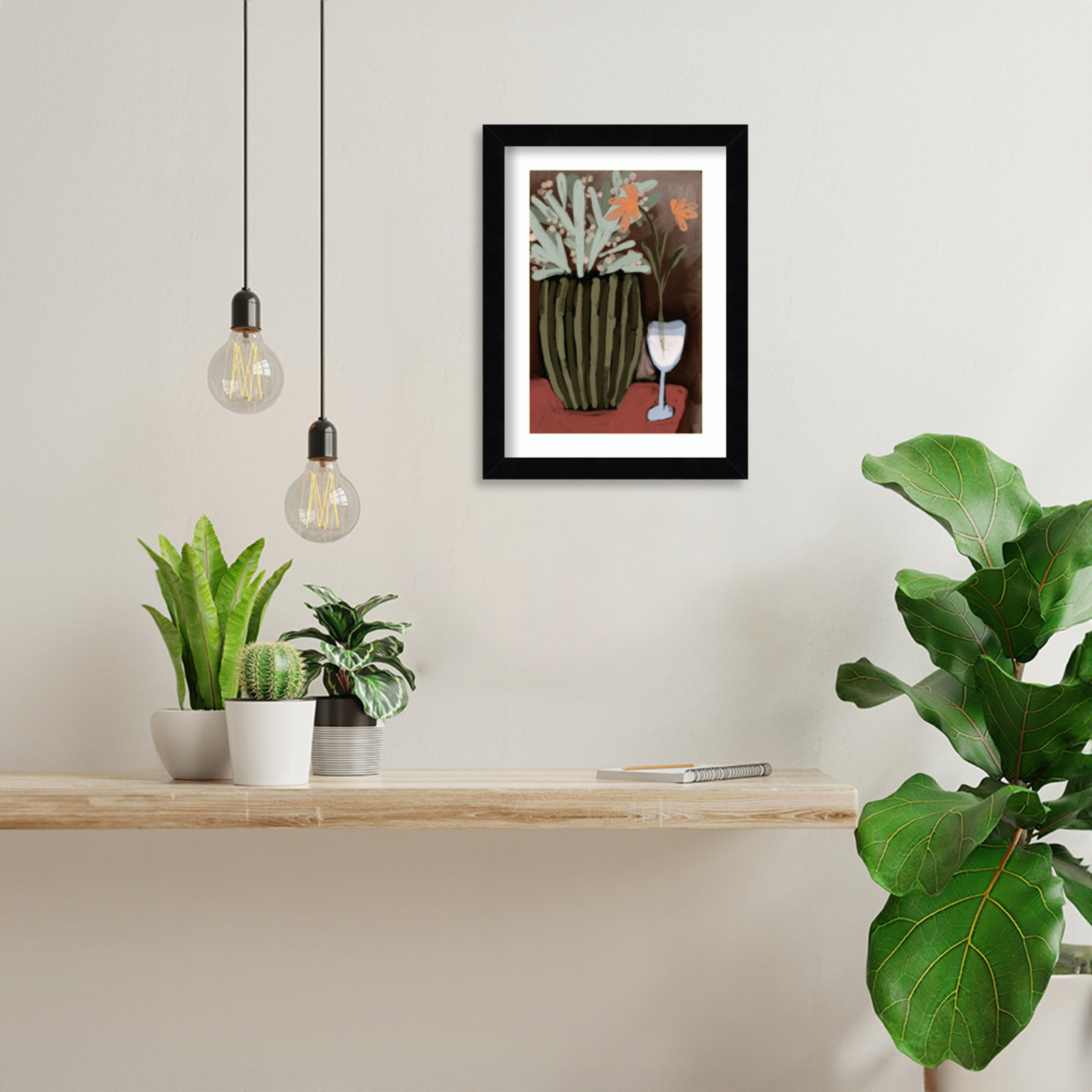 Floral Still Life No 4 by Treechild Wood Framed Wall Art Print, 13" H x 10" W, Black