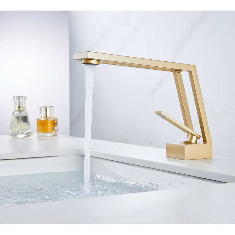 Robinet de lavabo de salle de bain à poignée simple 1 trou, Or brossé