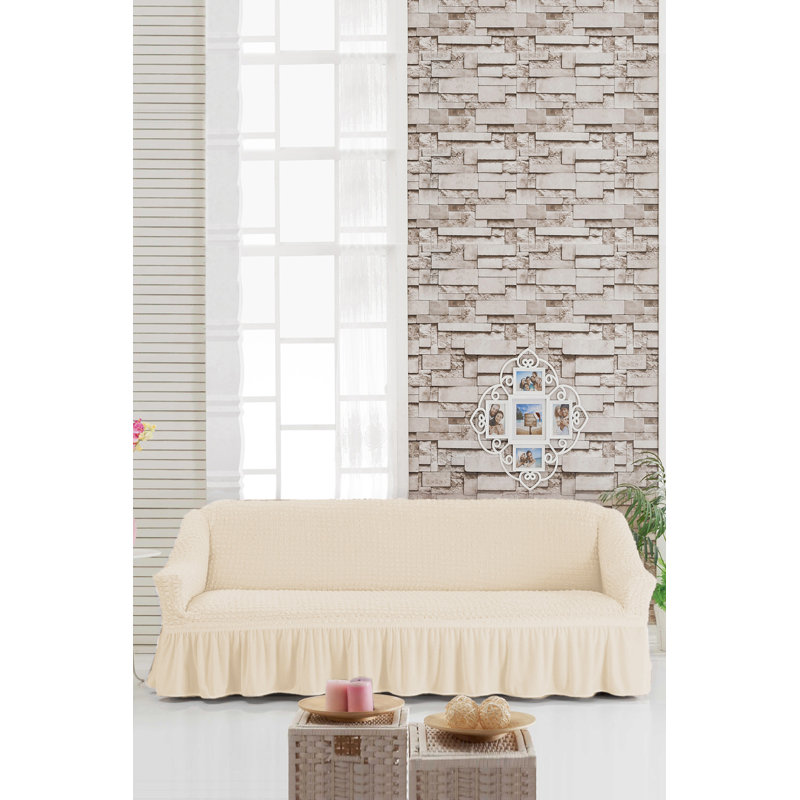 Housse pour canapé à coussins en T, Crème 100% polyester