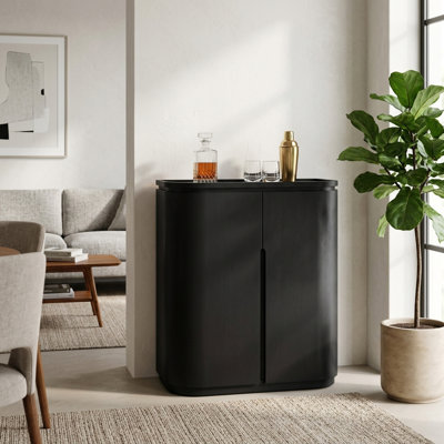 Chariot de bar moderne pour cuisine et salle à manger - Meuble-bar contemporain avec rangement décoratif pour le service des boissons, idéal pour un coin bar ou un espace cocktail - 104 cm, noir