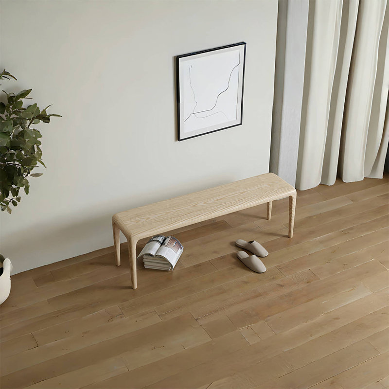 Banc en bois massif Nalany, H 17,71 po x l 62,99 po x P 12,59 po, Brun clair