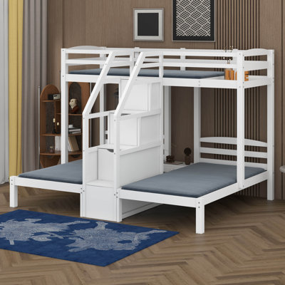 Lit superposé simple au-dessus de simple et simple avec escalier intégré, cadre de lit superposé avec tiroir de rangement pour enfants, adolescents, adultes