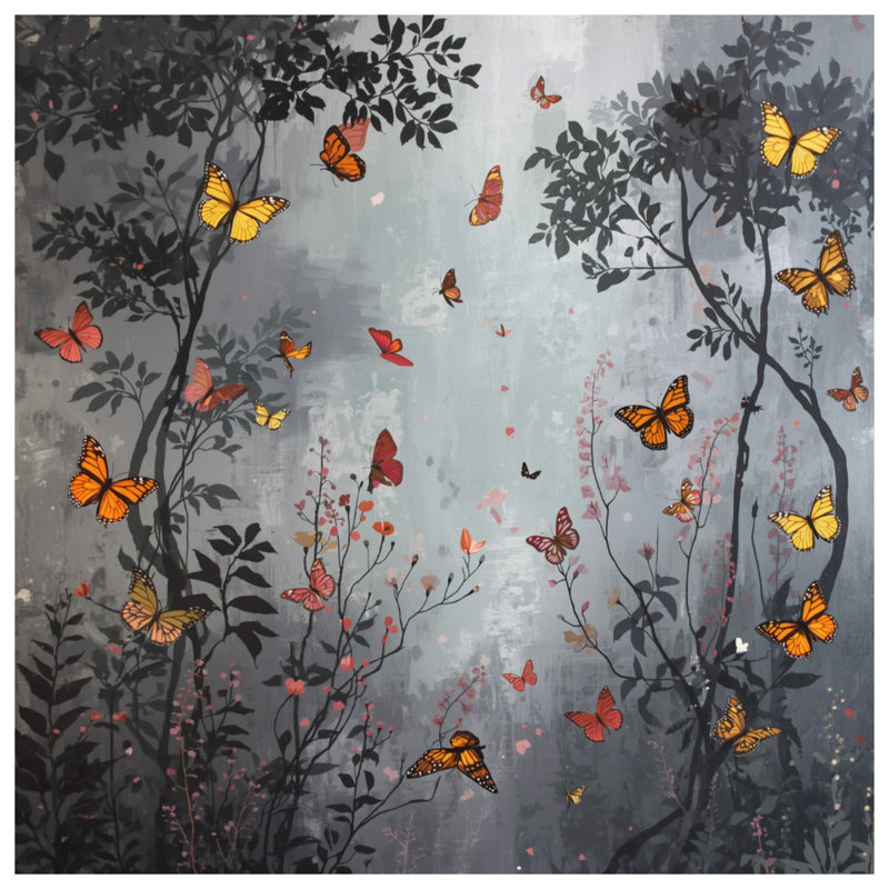 Papillons dans des couvertures de forêt, L 60 po x H 80 po