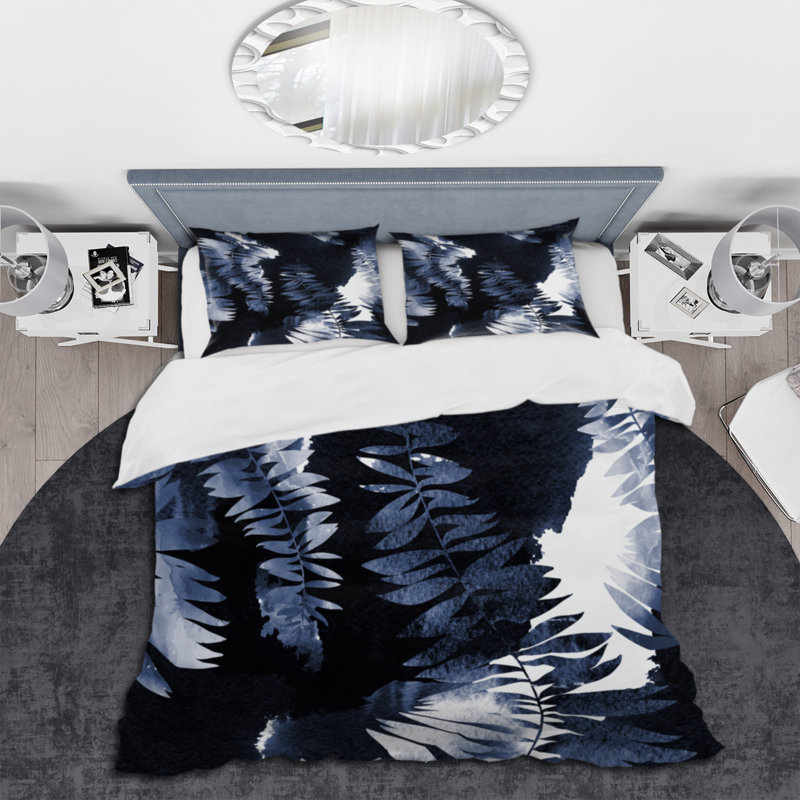 Impression de feuilles monochromes - Ensemble de housse de couette moderne - Microfibre de polyester