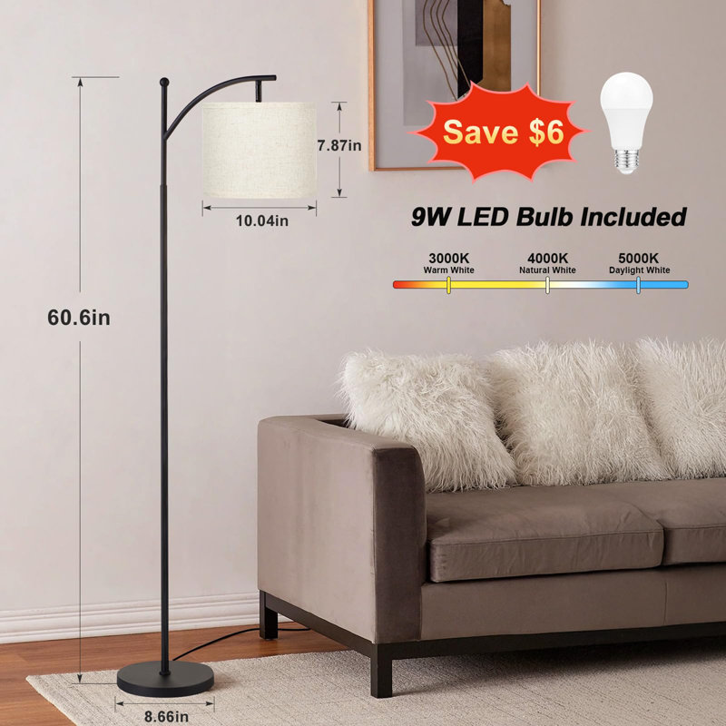 Lampes sur pied 60 "avec 3 températures de couleur pour le salon, Beige/noir, Beige