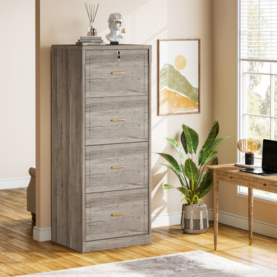4-drawer File Cabinet, Vertical Filing Cabinet With Lock, Wood File Cabinet For Home Office, Grey
