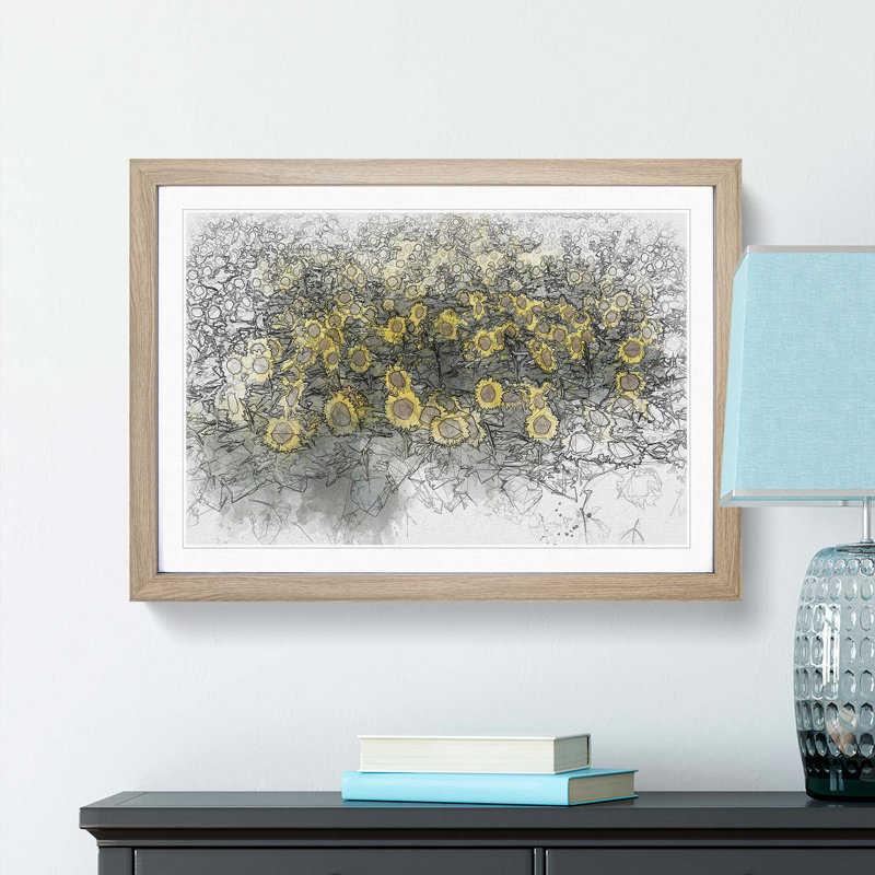 Field of Yellow Sunflowers - Picture Frame Graphic Art Print, 35cm H x 50cm W x 2cm D, Oak