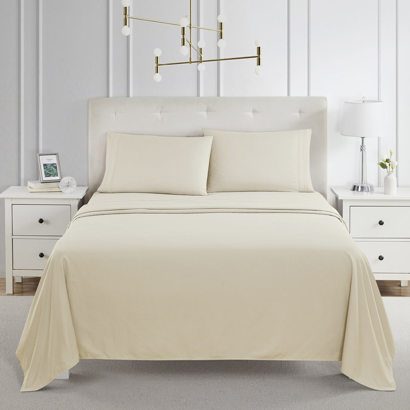 Microfiber Sheet Set, King Sheet Set + Fitted Sheet + 2 Pillowcases, Beige Cream