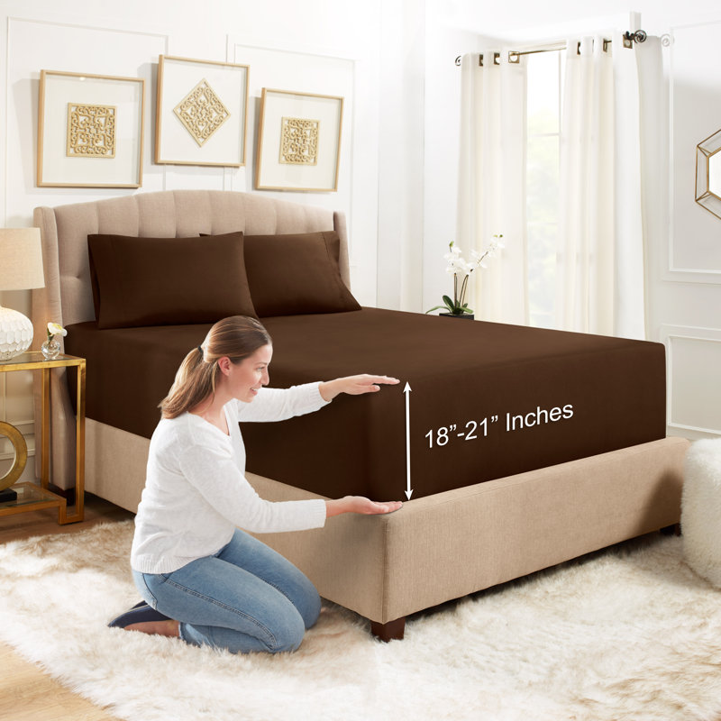 Microfiber Sheet Set, Twin XL Sheet Set with 1 Pillowcase, Chocolate Brown