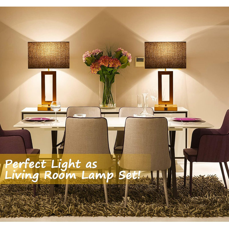 22'' Gold and Black Touch Control Table Lamps Set with USB Ports