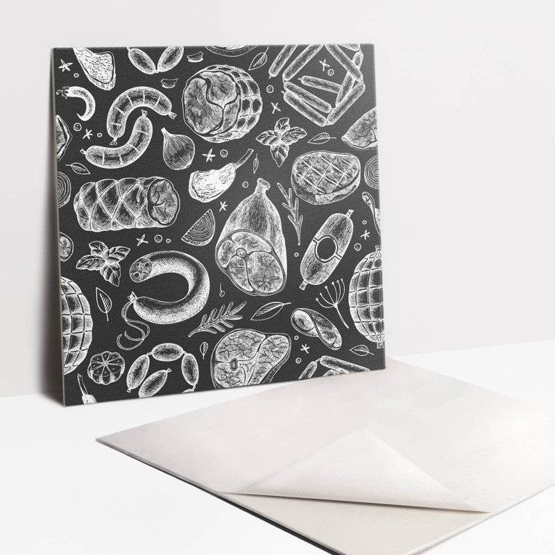 Self Adhesive Vinyl Splashback Tiles Sticker Peel Stick set 9 pieces 30x30 cm Cartoon food motif