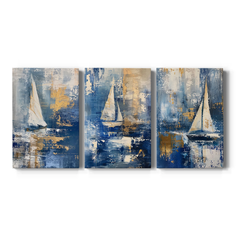 NAUTICAL Series CL XXXVI - Toile tendue sur mesure avec châssis - 3 pièces, H 18 po x l 36 po