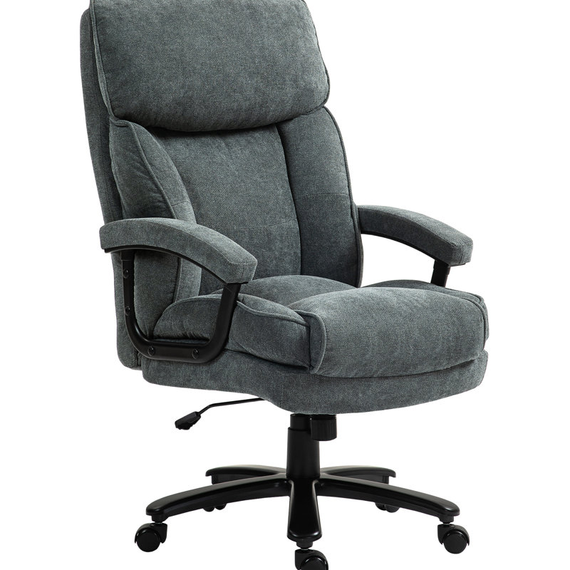 Chaise de bureau grande taille, pouvant supporter jusqu'à 204 kg (450 lb). Chaise de bureau robuste à dossier haut avec roulettes pivotantes, grise.