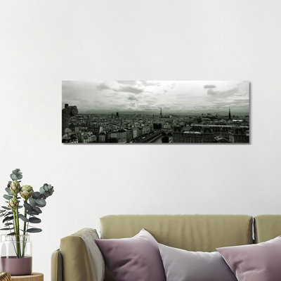 Aerial View Of A River PAssing Through A City From Notre Dame De Paris - Wrapped Canvas Panoramic Print