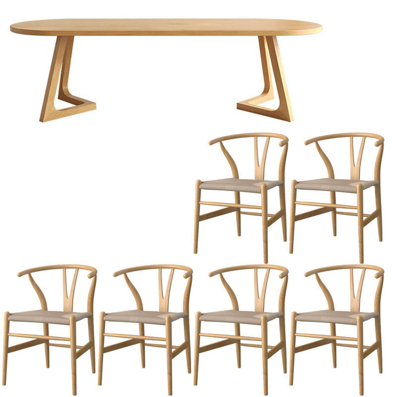 Modern simple solid wood dining table set., 29.5"H x 62.9"L x 27.5"W