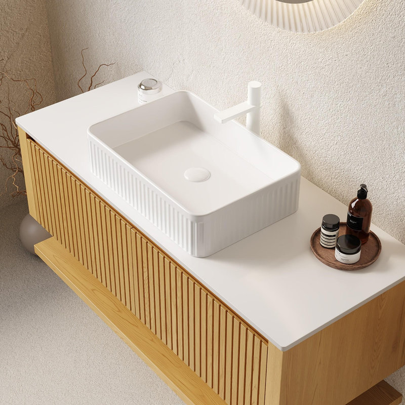 Meuble-lavabo mural 48 po avec comptoir en pierre frittée et lavabo