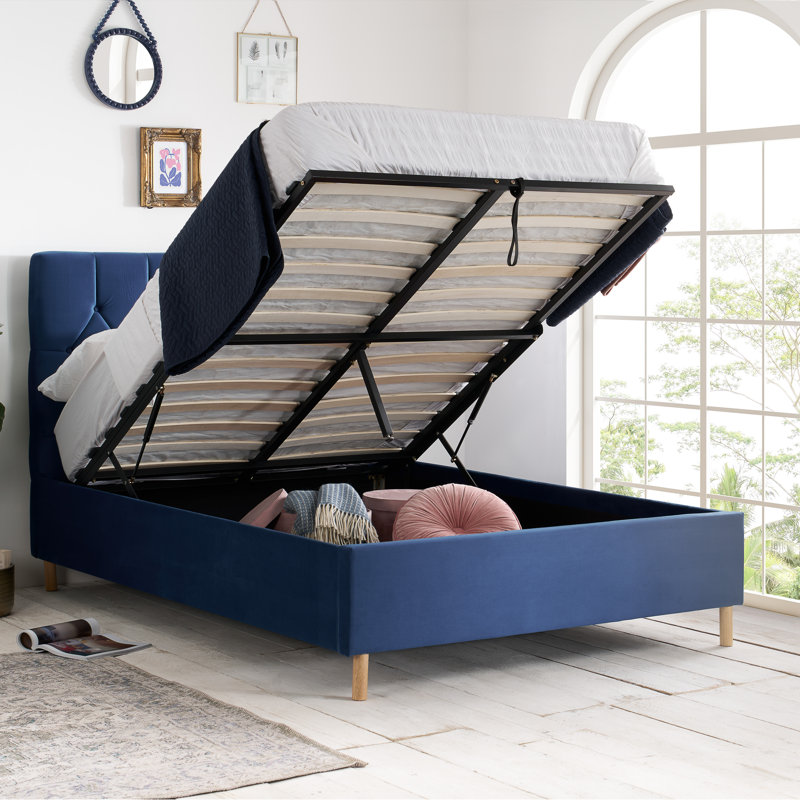 Benninger Upholstered Ottoman Bed, Blue, Kingsize (5')